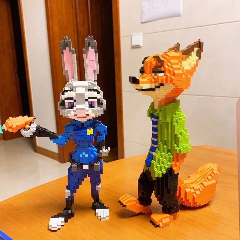 Mini Blocks Zootopia Cartoon Figures Toy Rabbit Judy Fox Model Anime Micro Building Blocks for Children Toys Christmas Gifts