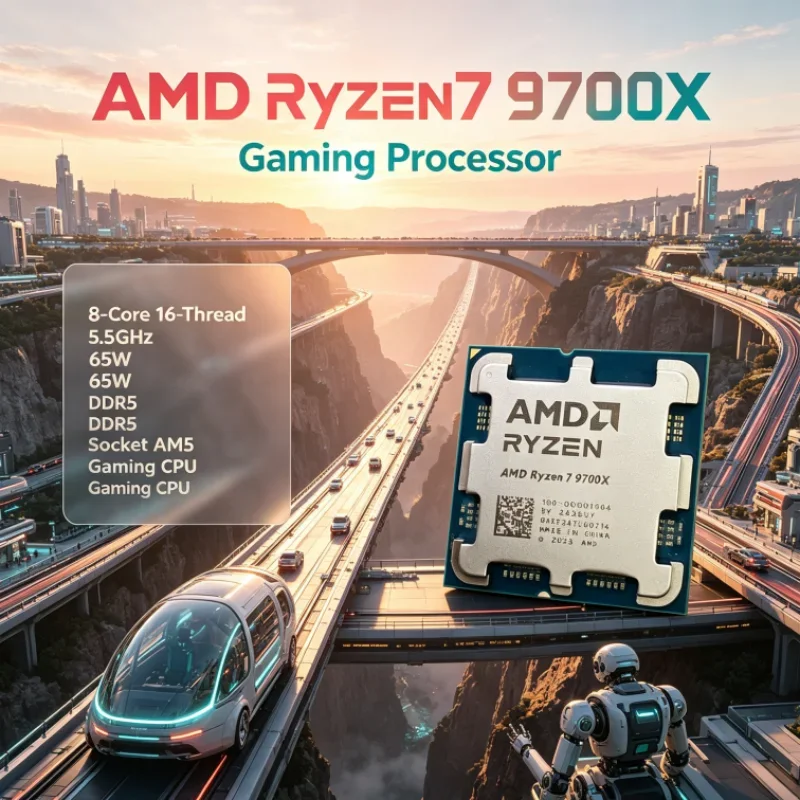 AMD Ryzen 7 9700X 8-Core 16-Thread DDR5 PCIe 5.0 Up to 5.5GHz 65W without fan 3.8GHz L3=32M 4NM Socket AM5 Gaming CPU