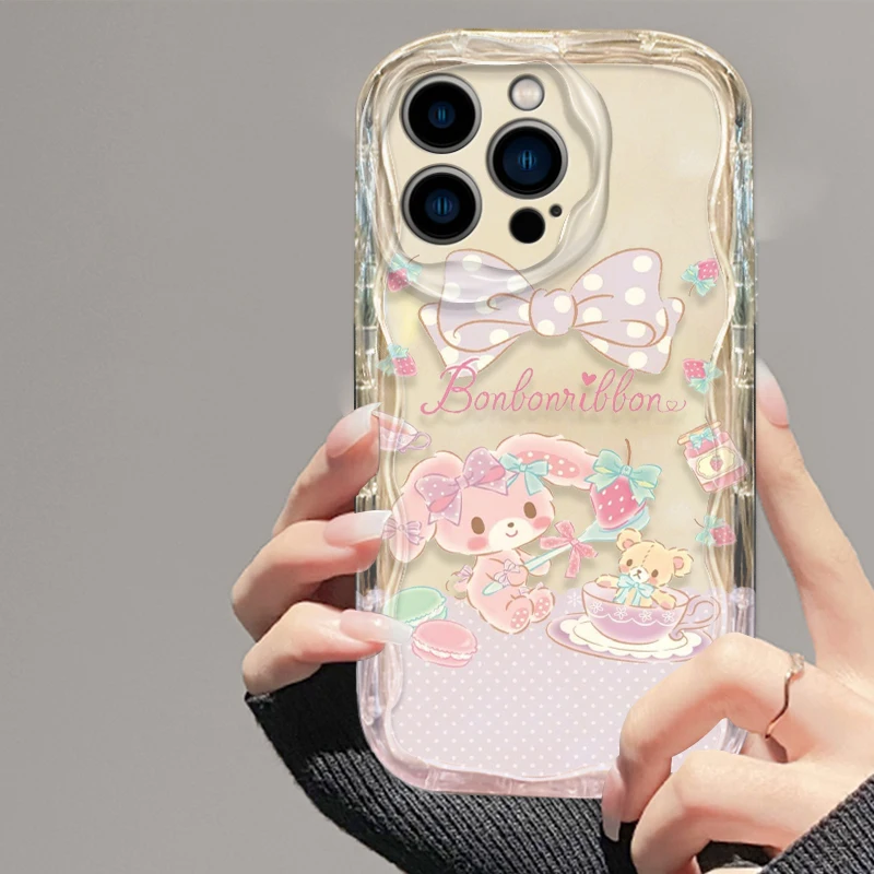 Fashion Cute Bonbonribbon Cover For Apple iPhone 15 14 13 12 11 Pro X XR XS Max Plus 8 7 Plus SE Wave Oil Phone Case