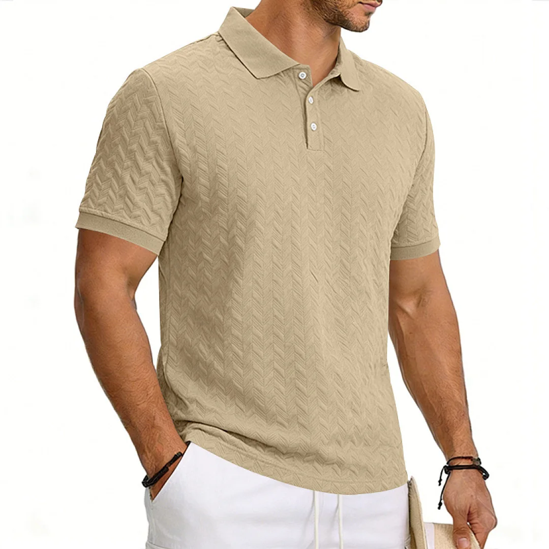 Grenzüberschreitendes Amazon American Heavy-Duty Polo-Shirt mit lockerem Texturmuster, einfarbig, Jacquard, lässig, schlicht, trendig, kurzärmelig – Detail 5