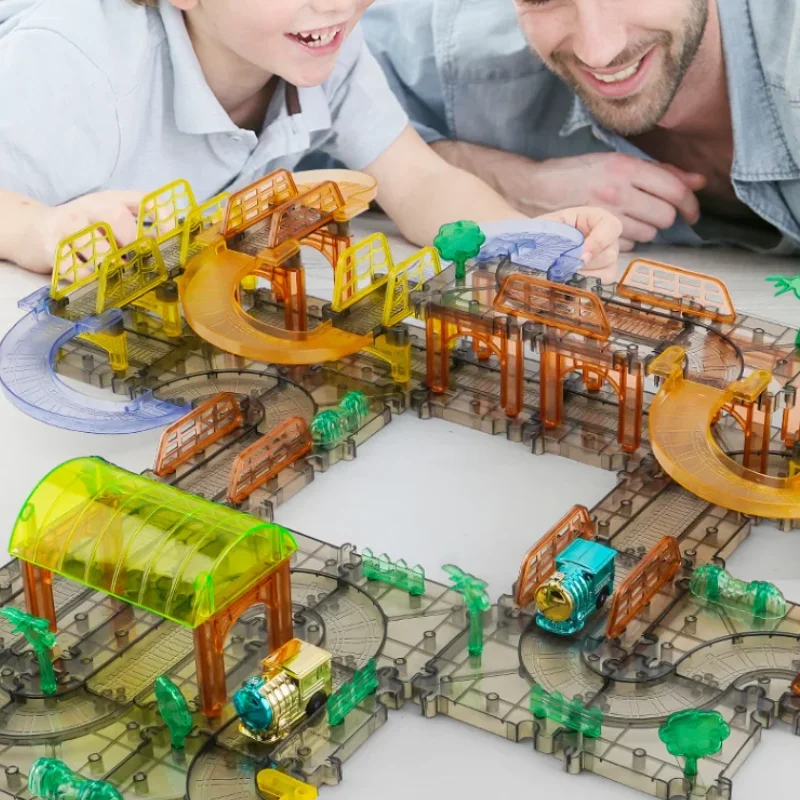 Children\'s Electric Splicing Track Train DIY Transparent Small Train Puzzle Assembling Toys City Rail Track Parent-child Game