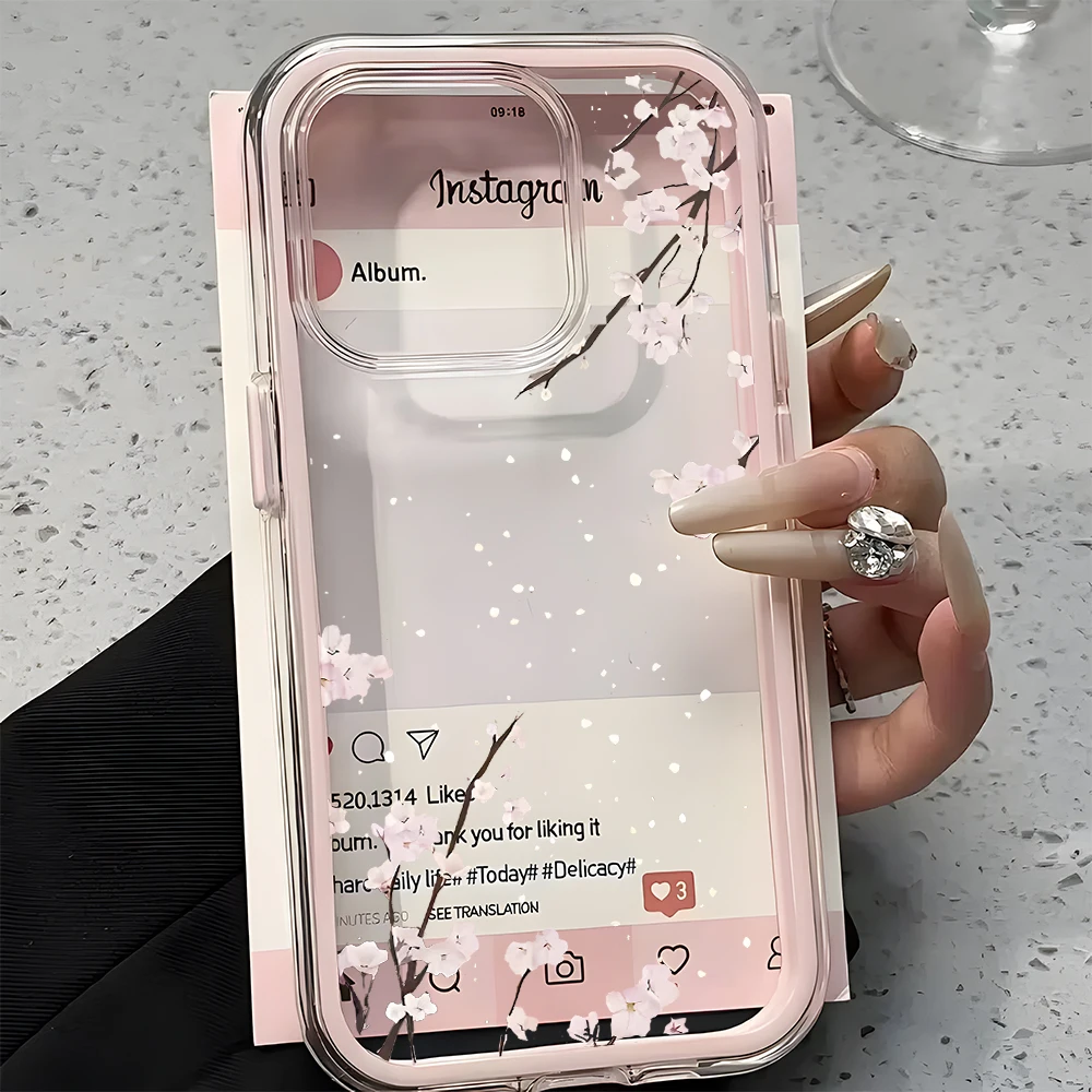Cherry Blossom Pattern 2in1 Clear Phone Case For Samsung Galaxy S26 Ultra S25 S23 S24 S22 Plus A37 A57 A55 A54 A36 A35 A16 Cover