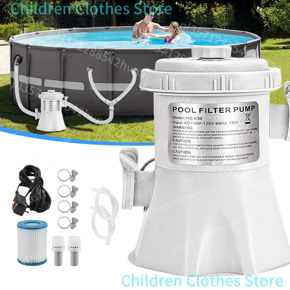 Bomba de filtro de piscina Bomba de agua eléctrica para piscina infantil de 330 GPH con 2 cartuchos de filtro de piscina Bombas de piscina Bomba de filtro de piscina pequeña a tierra