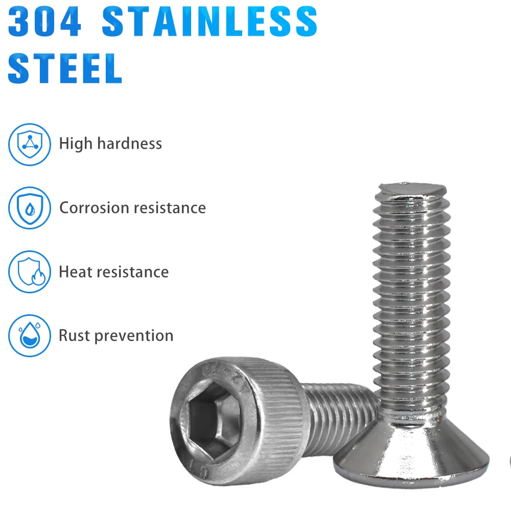M2 M2.5 M3 M4 M5 M6 M8 304 Stainless Steel Hex Socket Screw DIN912 Hexagon Allen Bolt Metal Machine Screws DIN7991 A2 Screws