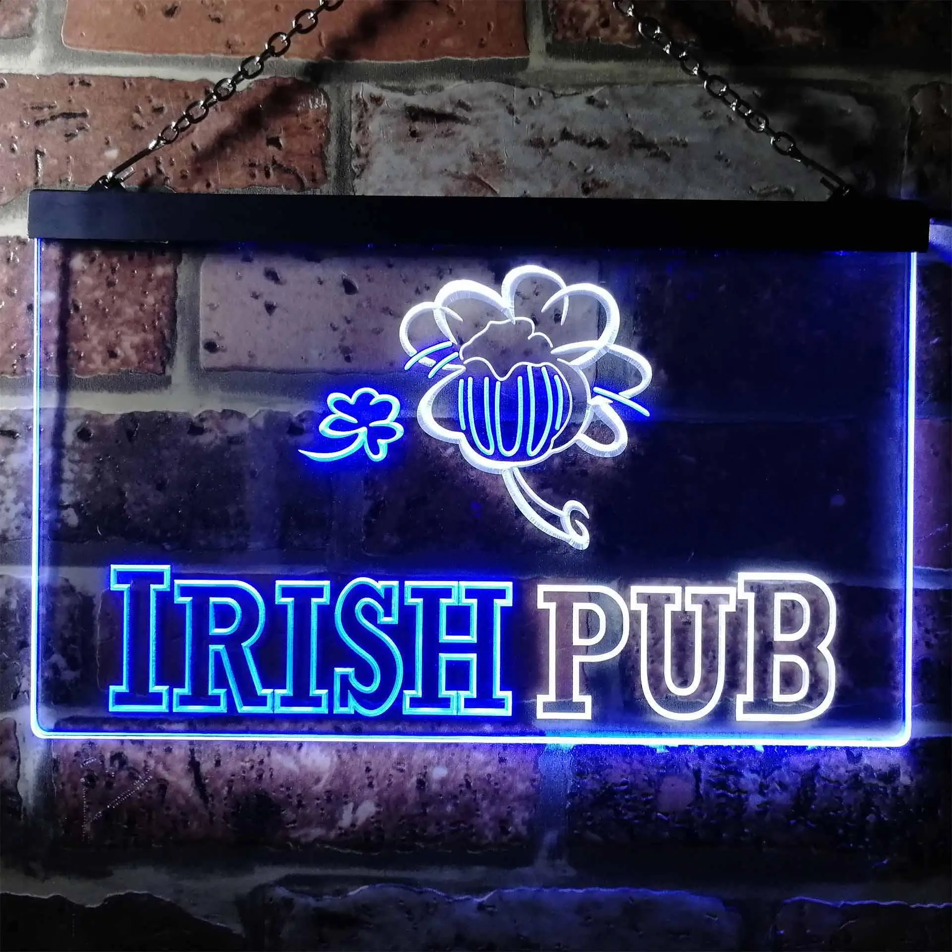 IRISH PUB. Shamrock Clover Flower Dual Color Led Neon Sign st6-i0969
