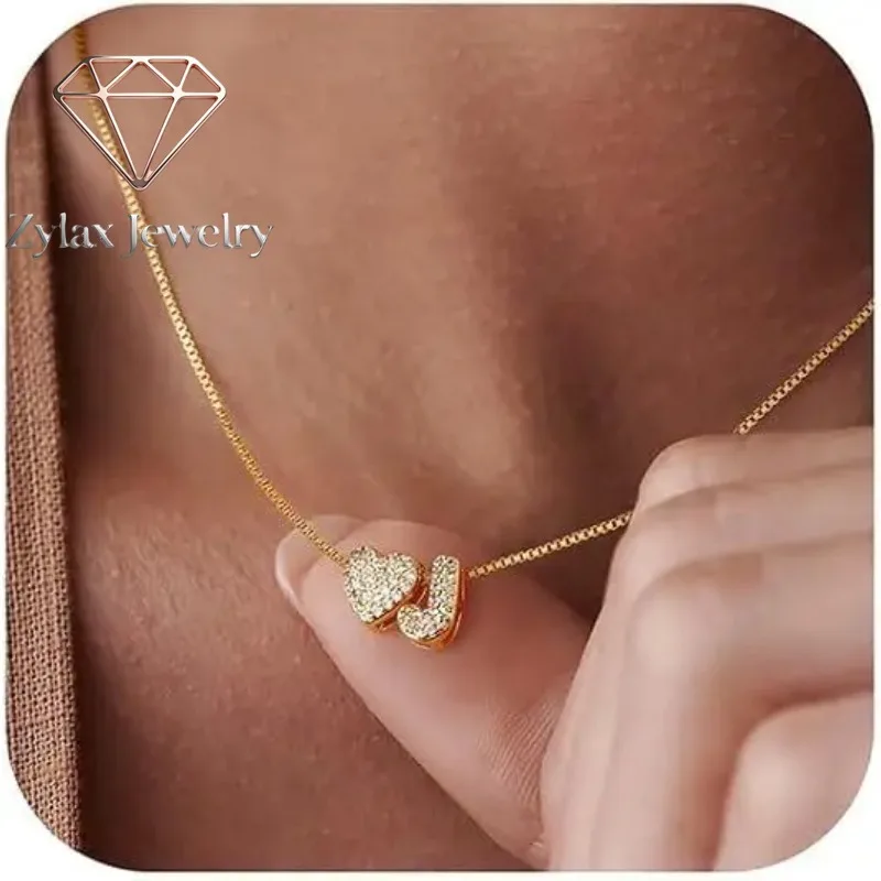 Zylax Jewelry Luxury 24K 9999 Pure Gold real gold Women's simple cute letter heart-shaped letter pendant necklace