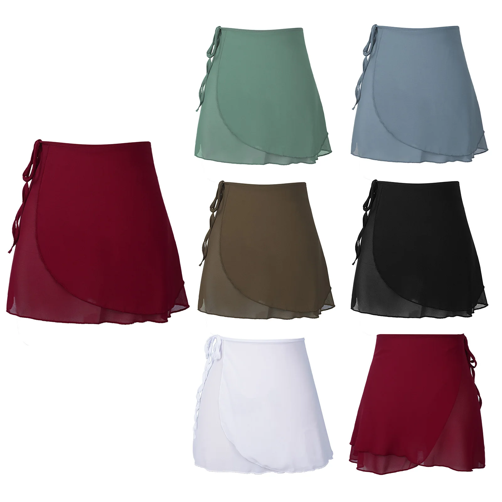 

2022 New Women Lace-up Chiffon Wrap Casual Skirt Dancewear Solid Color Ruffle Mini Skirt for Dance Training Daily Wear