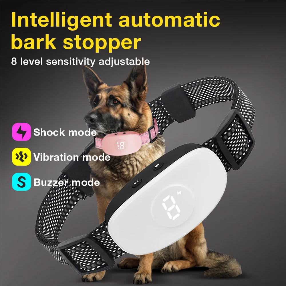 

2025New Dog Bark Collar Anti Barking IP67 8 Levels 4 Modes Beep Vibration Eelectric Shock Dog Training Collar for All Sizes Dogs
