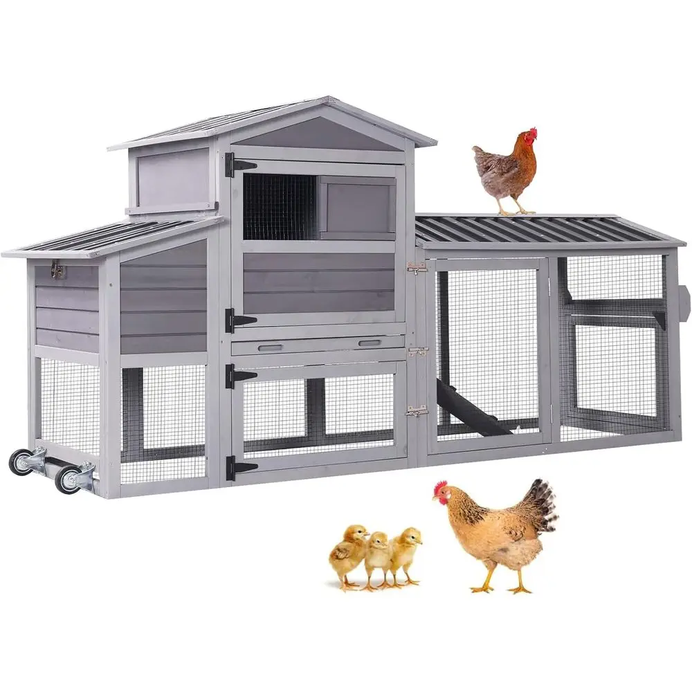 

Мобильный деревянный курятник на колесах с гнездовым ящиком и манежем для прогулок на улице