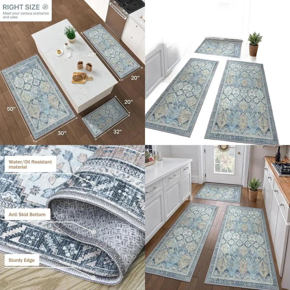 

Набор из 3-х нескользящих моющихся водонепроницаемых кухонных ковриков, легкие коврики для стирки, раковины, ванной комнаты, прихожей, прихожей, синие
