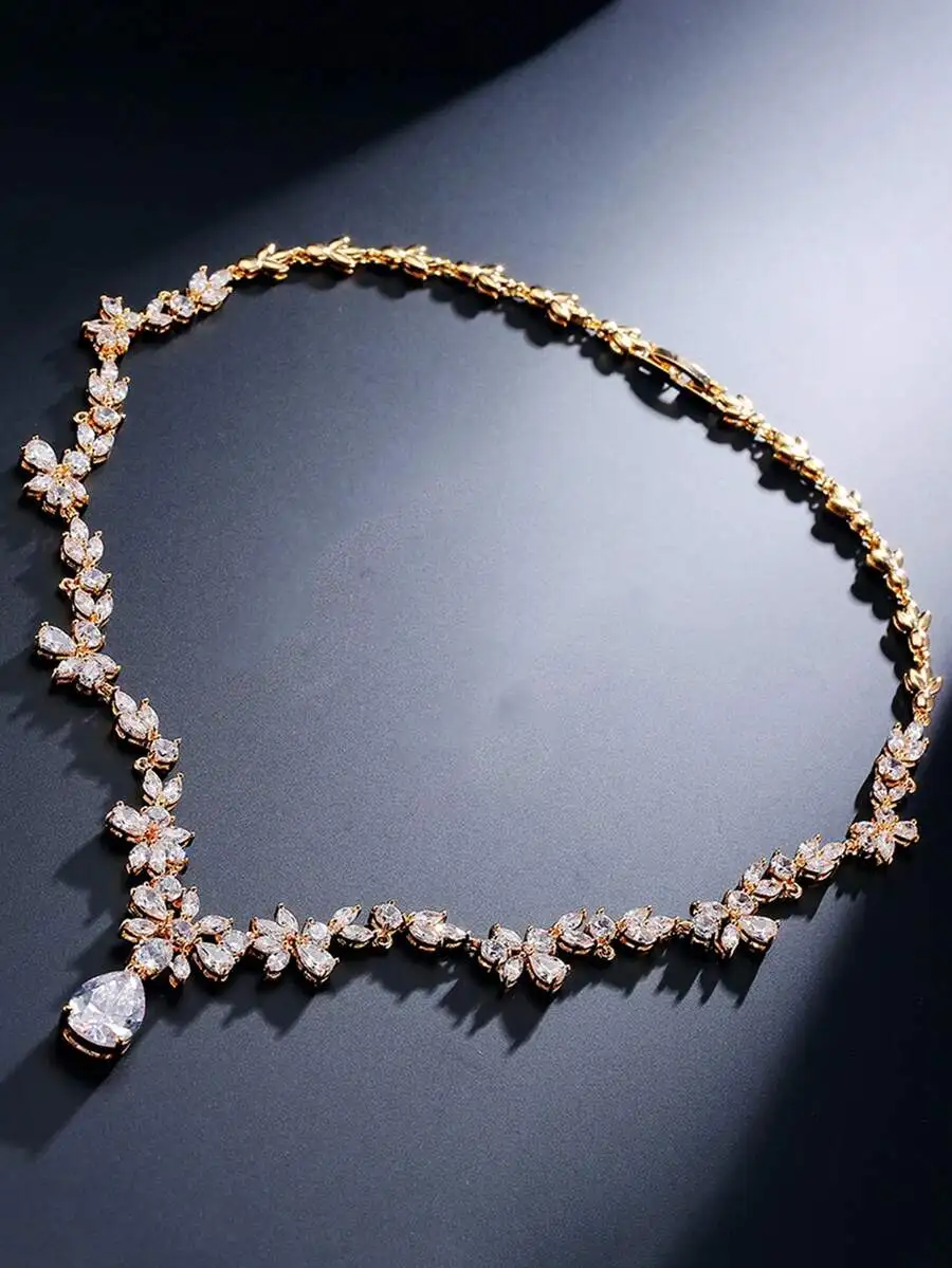 

Luxury Teardrop Zirconia Crystal Necklace For Brides Weddings Evening Parties