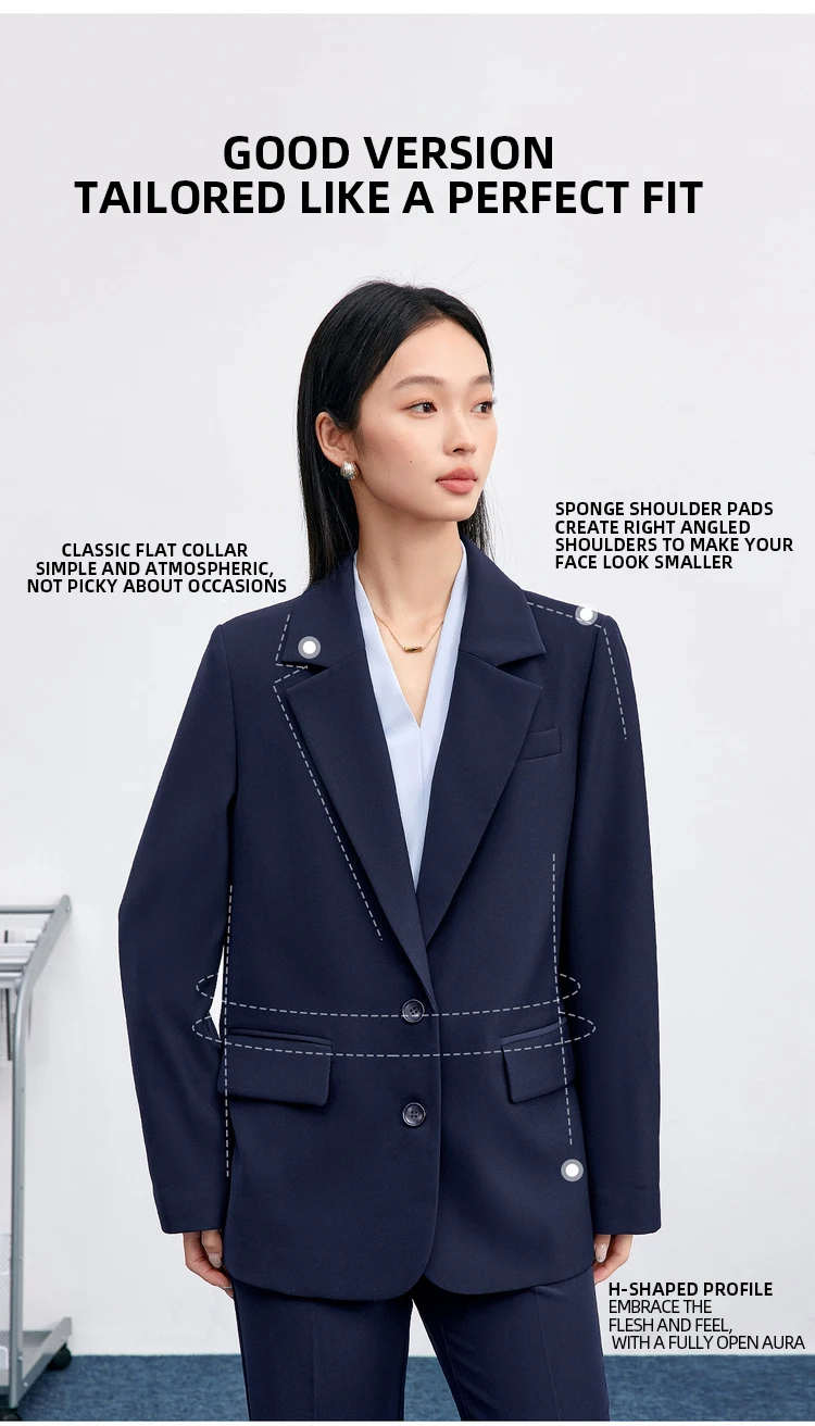 SENTUBILA Einfarbige Blazer für Damen 2026 Herbst Reverskragen Einreihig Zweiknopf Gerade Locker Sitzender Maßgeschneiderter Mantel 153XC8811X – Detail 19