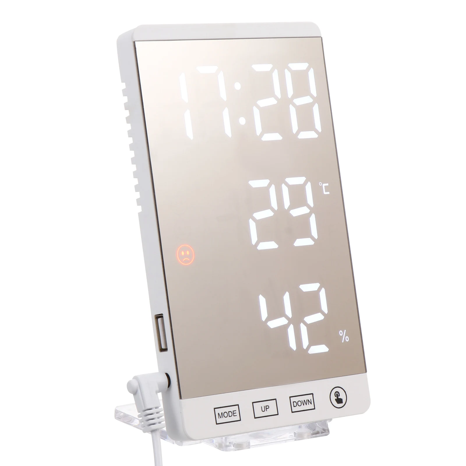 

Digital Alarm Clock Silent High Definition Mirror LED Display Temp Humidity Sensor Automatic Brightness Bedroom Clock