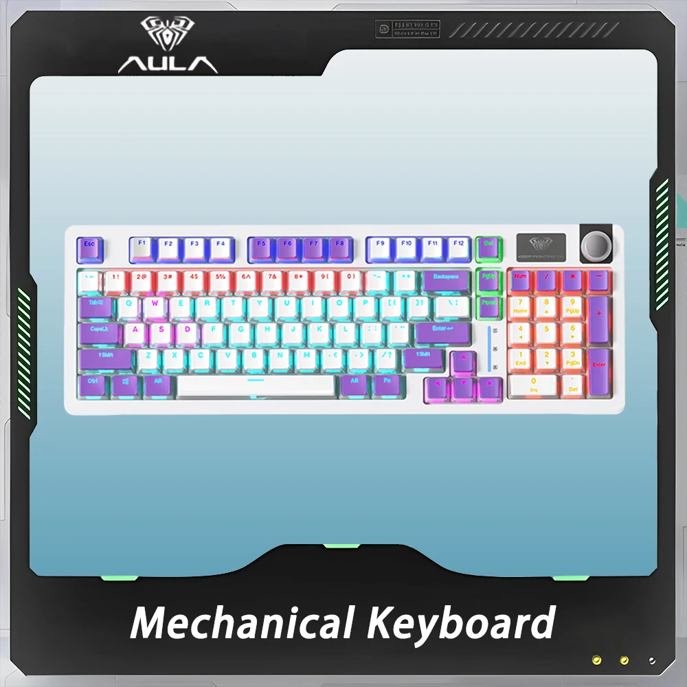 

AULA S98 Mechanical Keyboard Multifunctional Knob Three Mode RGB Wireless Gaming Keyboard Hot Swap Gasket Pc Gamer Mac Office