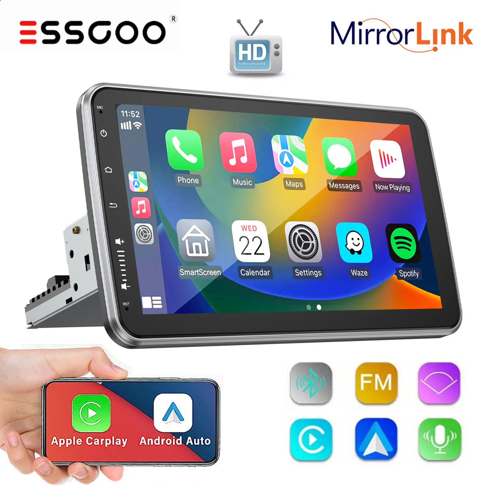 ESSGOO Single 1 DIN Car Stereo 10