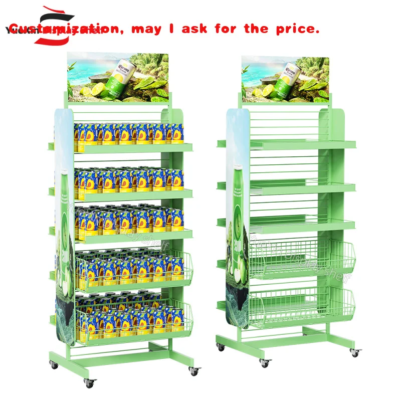 

custom.YX Custom Metal Wire Beverage Display Stand Light Duty Supermarket Storage Shelf Light Beverages Made of Iron and Woo