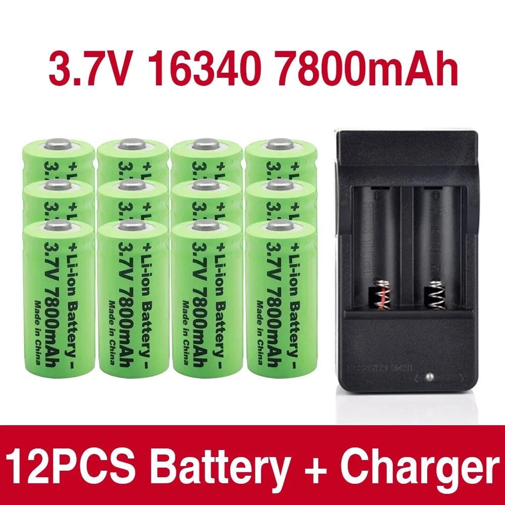 7800mAh Rechargeable 3.7V Li-ion 16340 Batteries CR123A Battery for LED Flashlight Travel Wall Charger 16340 CR123A Battery
