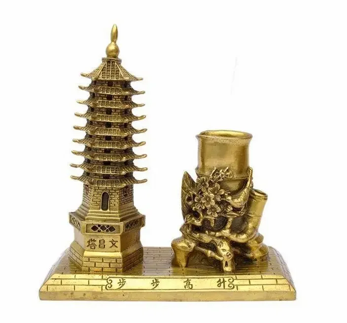 China Copper Crafts Wenchang Tower Nine Layer Articles Study Pen Case Home Desk Decorations Arts And Cafts Furnishings Gifts