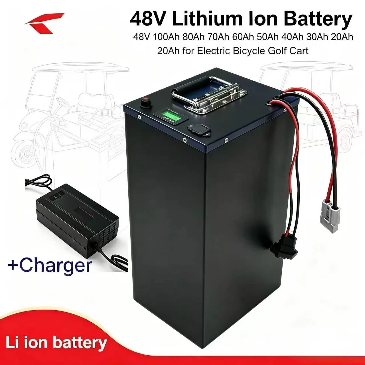 48V 100Ah 80Ah 70Ah 60Ah 50Ah 40Ah 30Ah 20Ah Lithium Ion Battery for Elektrofahrrä de vélo électrique de bicicleta Golf cart