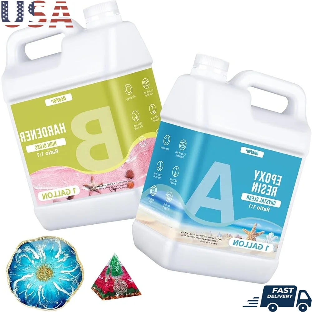

Crystal Clear Epoxy Resin Kit 2 Gallon No Yellowing No Bubble Art Casting Jewelry Wood Crafts Molds Coating Durable