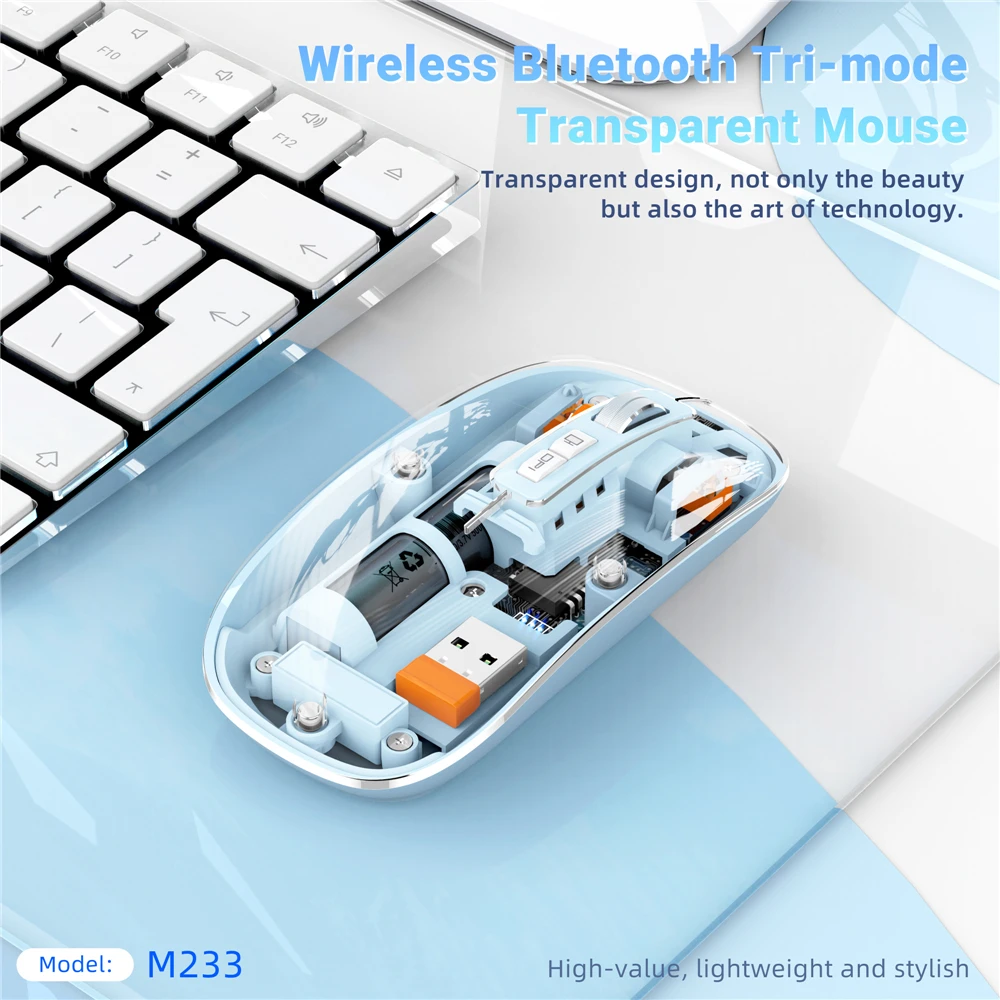 M233 Transparent Magnetic Mouse Triple Mode 2.4G Bluetooth Compatible Wireless Rechargeable Suitable For PC Games And Offic