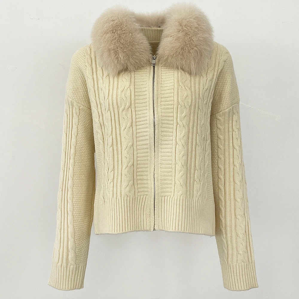 OFTBUY Knitwear Patchwork Real Fur Coat Vintage Knitted Sueter Mujer Thicked Knitwear Sweater Coat Pull Femme Cardigan for Women