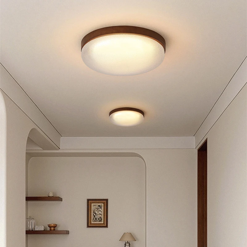 2026 Mid-century Style Walnut Wood Grain Entrance Aisle Ceiling Lights Warm Retro Bedroom Study Eye Protection Balcony Lamp