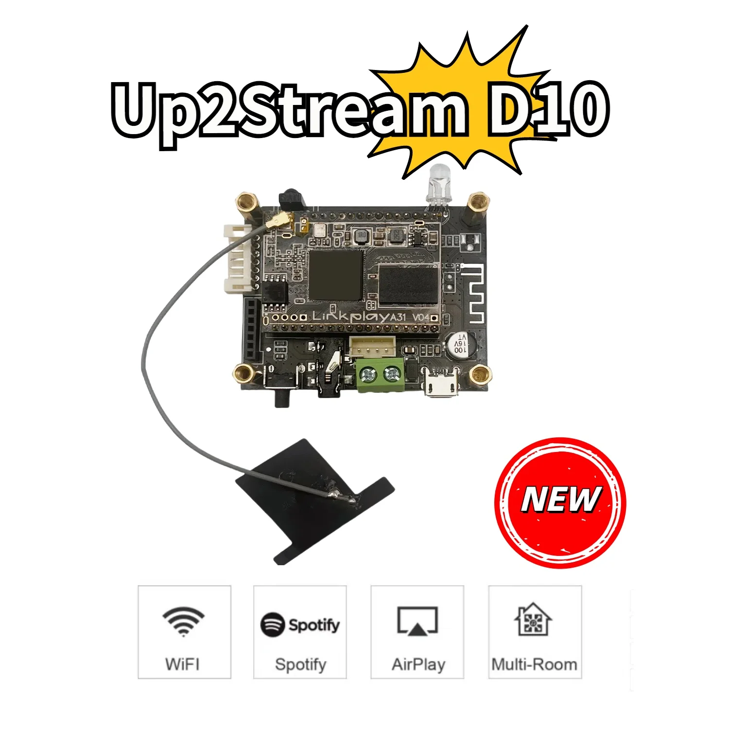 D10 Up2Stream Mini Bluetooth Audio Receiver Board Bluetooth 5.0 Wireless Stereo Music Module Multiroom DIY WIFI Audio Board