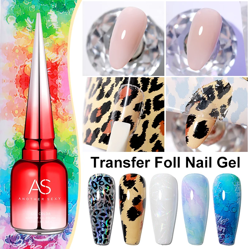 AS-Fast Dry Gel Nail Polish, Folha de Transferência, LED, UV, Verniz, Soak Off, Star Sticker, Glue Stamp Gel, 15ml