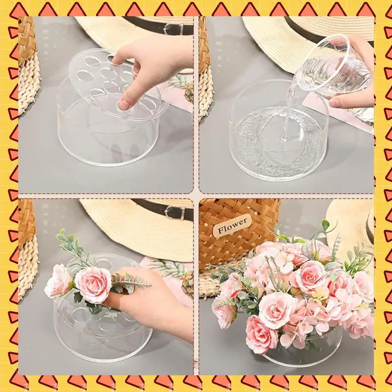 

A008 4-упаковка акриловой вазы для цветов, круглая, прозрачная ваза, вазы для цветов для центральных элементов, низкие вазы с цветочным принтом для приема в обеденном столе