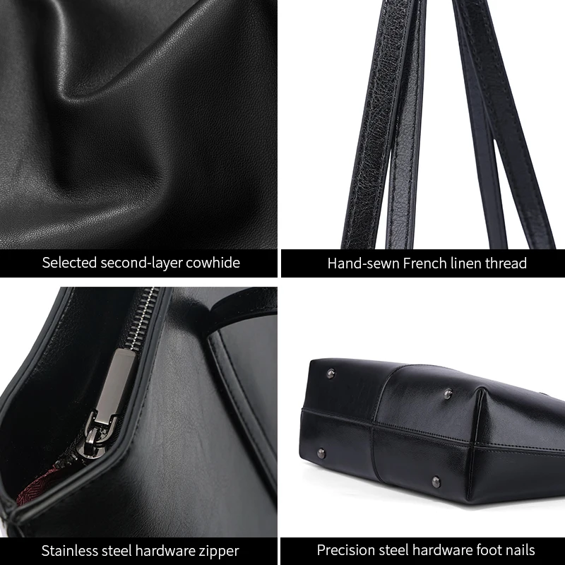المرأة البقرة حقيبة كتف جلدية حقيقية الإناث الرجعية الفاخرة مصمم جلد البقر حقائب السيدات التنقل سعة كبيرة حمل الحقائب