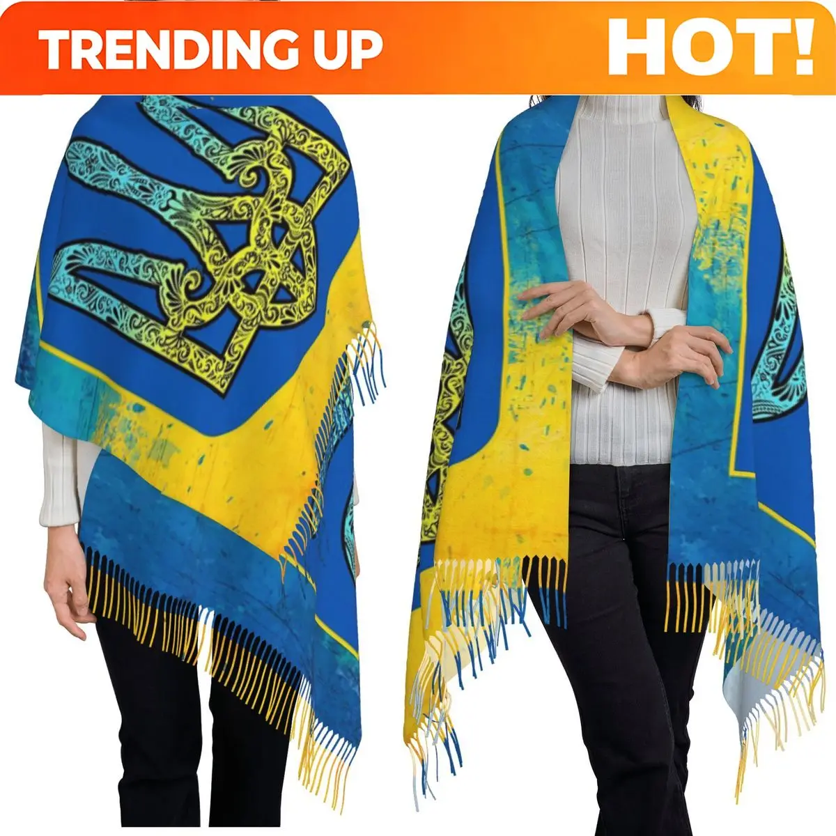 Customization Flag Of Ukraine Scarf Tassel Scarves Women Soft Warm Shawls And Wraps Long Fall Winter Shawl Wrap