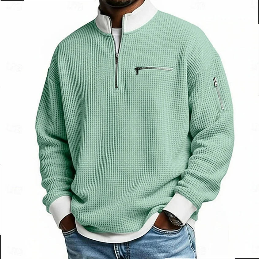 Men's Colorblock Zip Up Hoodie Sweatshirt Long Sleeve Casual Track Top, Stand Collar Pullover Jacket, Athletic Gym Hoodies