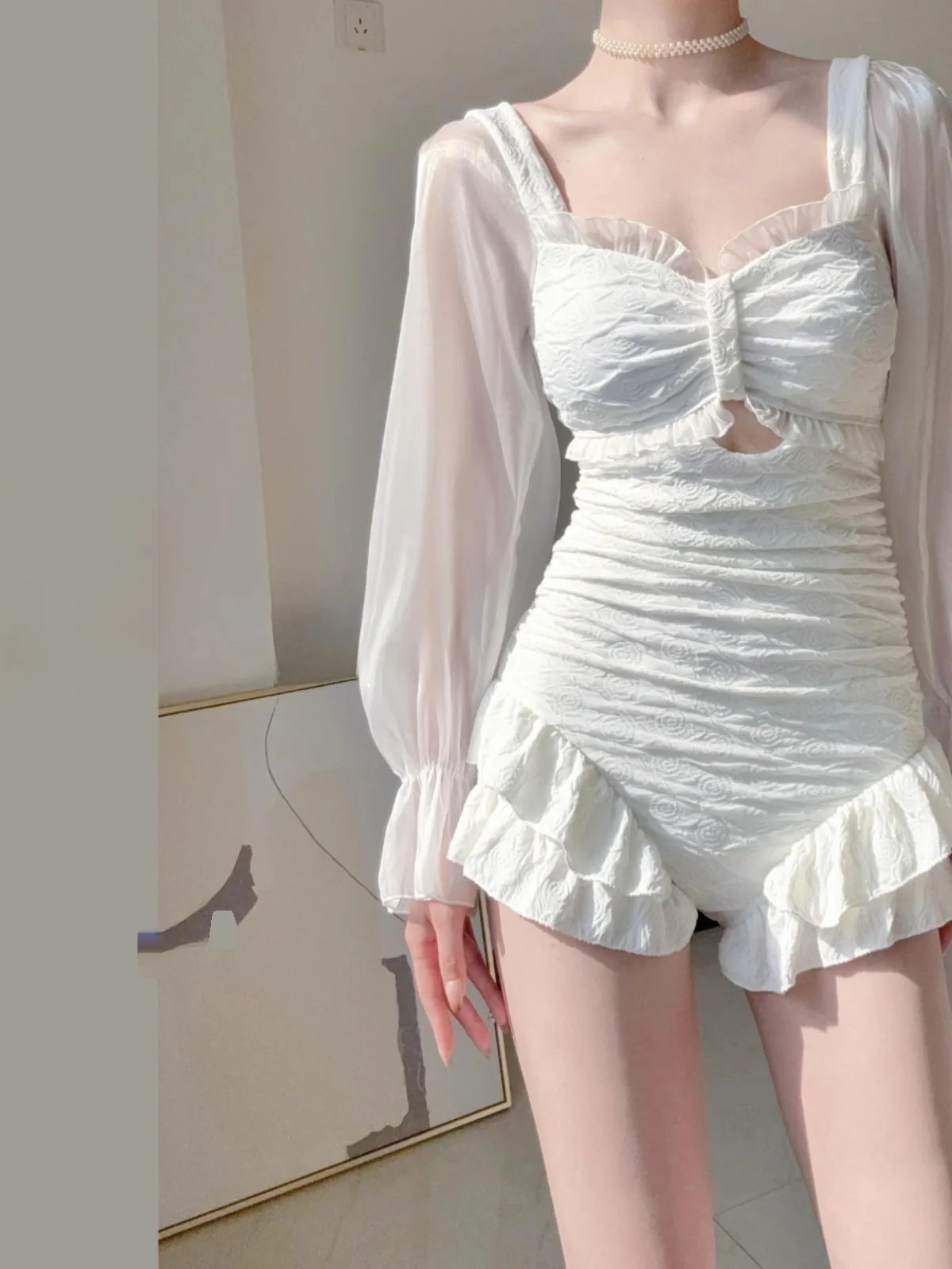 

Женский слитный купальник Tagkita с длинным рукавом, термоэффект, с эффектом пуш-ап, моделирующий фигуру, новинка 2024 года, для пышных девушек