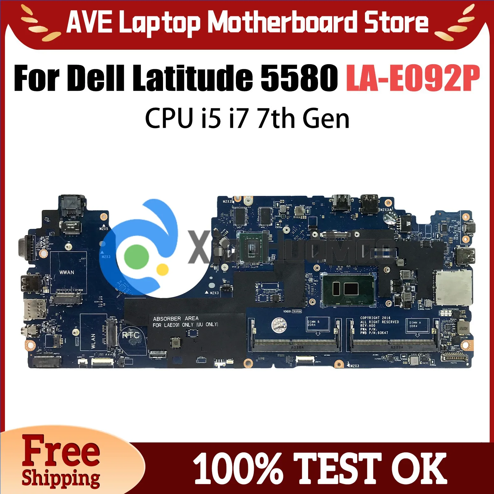 

Laptop Motherboard For Dell Latitude 5580 07W357 0309W1 07RD9D 0309W1 0DDVMC LA-E092P Mainboard i5 i7 7th Gen CPU 930MX 2G