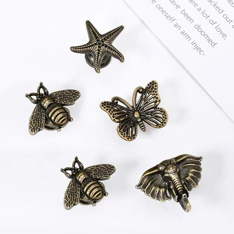 6Pcs Vintage Drawer Pulls Closet Door Knob Butterfly Shape Wardrobe Handle Alloy Closet Small Knobs Bronze Furniture Fittings