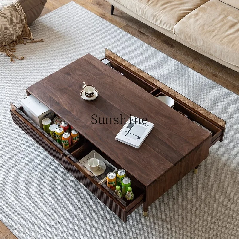 North America, all solid wood TV cabinet coffee table combination small apartment Nordic furniture
