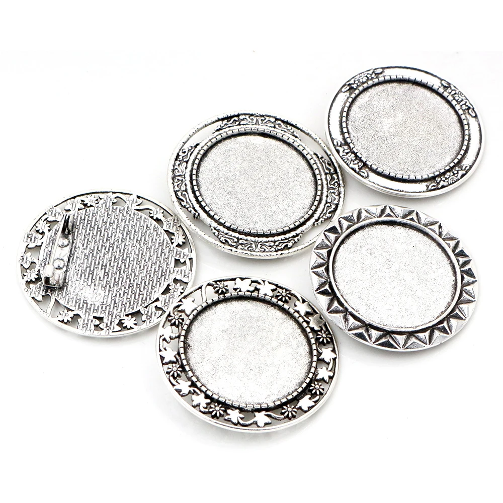 5pcs 30mm Inner Size Fashion Style Antique Silver Plated  Brooch Pin Cabochon Blank Base Setting DIY Jewelry Making Accessories