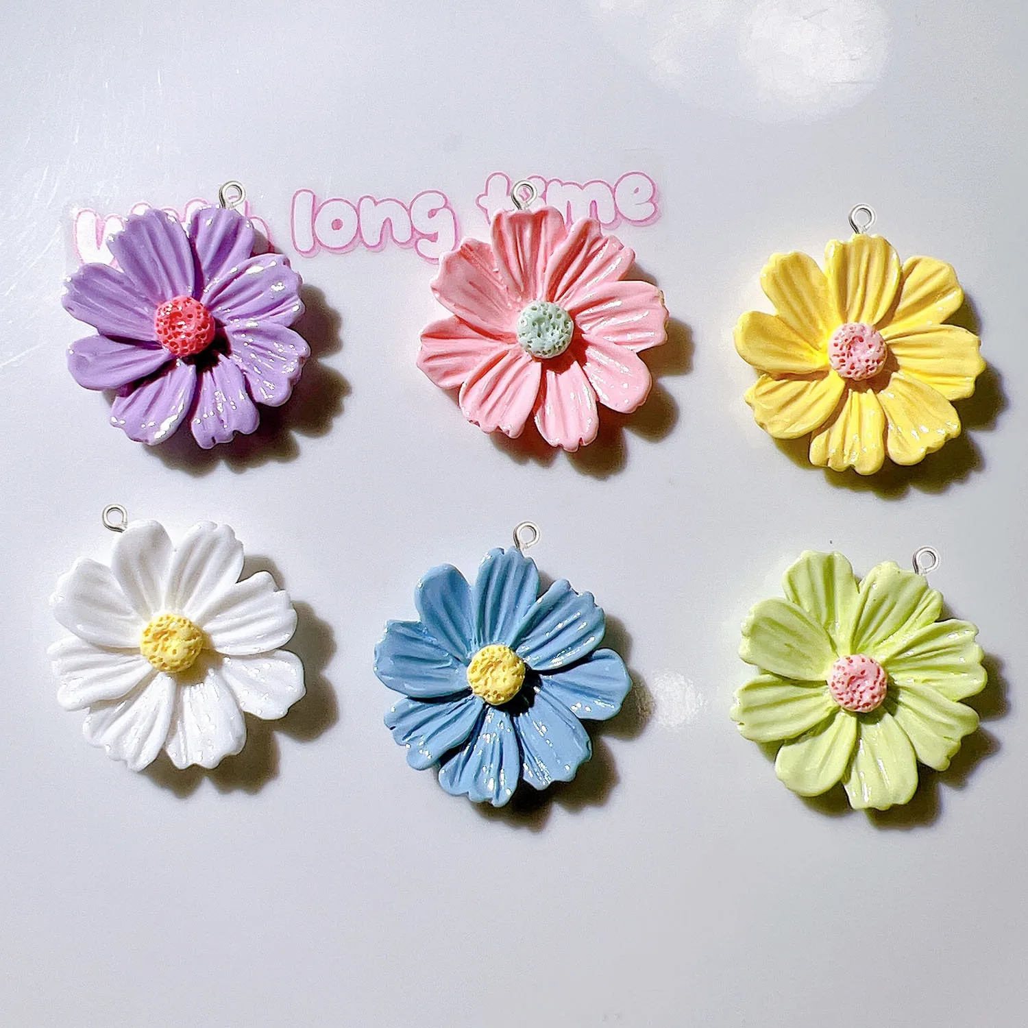 10Pcs Cute Flower Resin Pendants With Eye Pin Flatback Charms For Handmade Earrings Necklace Hair Keychain Clothing Accessory