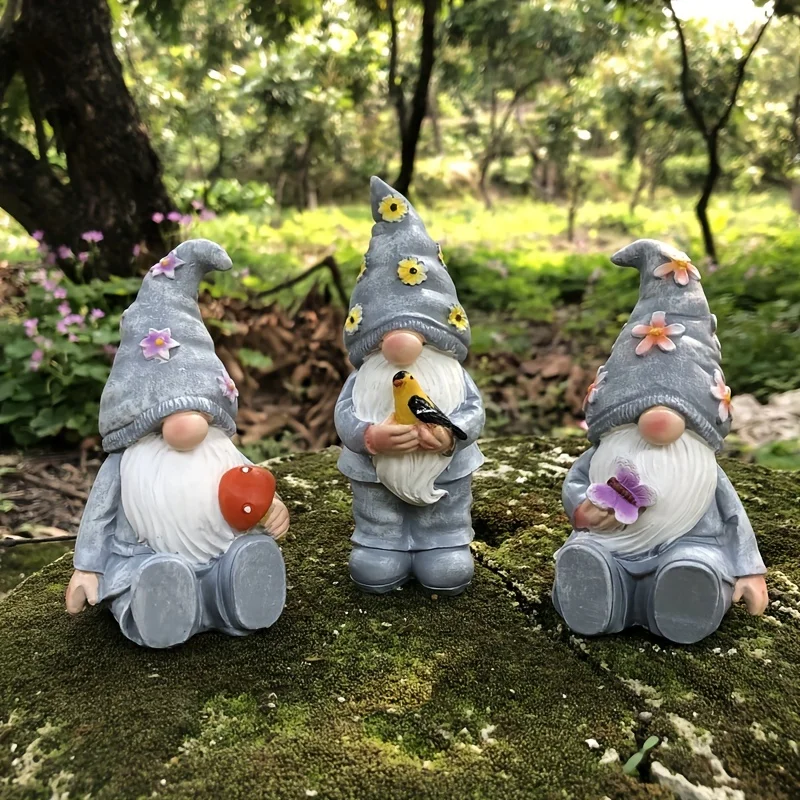 3pcs Resin Cartoon Elf Gnome Statue Outdoor Dwarf Craft Terrace Courtyard Landscaping Garden Decor Accessory