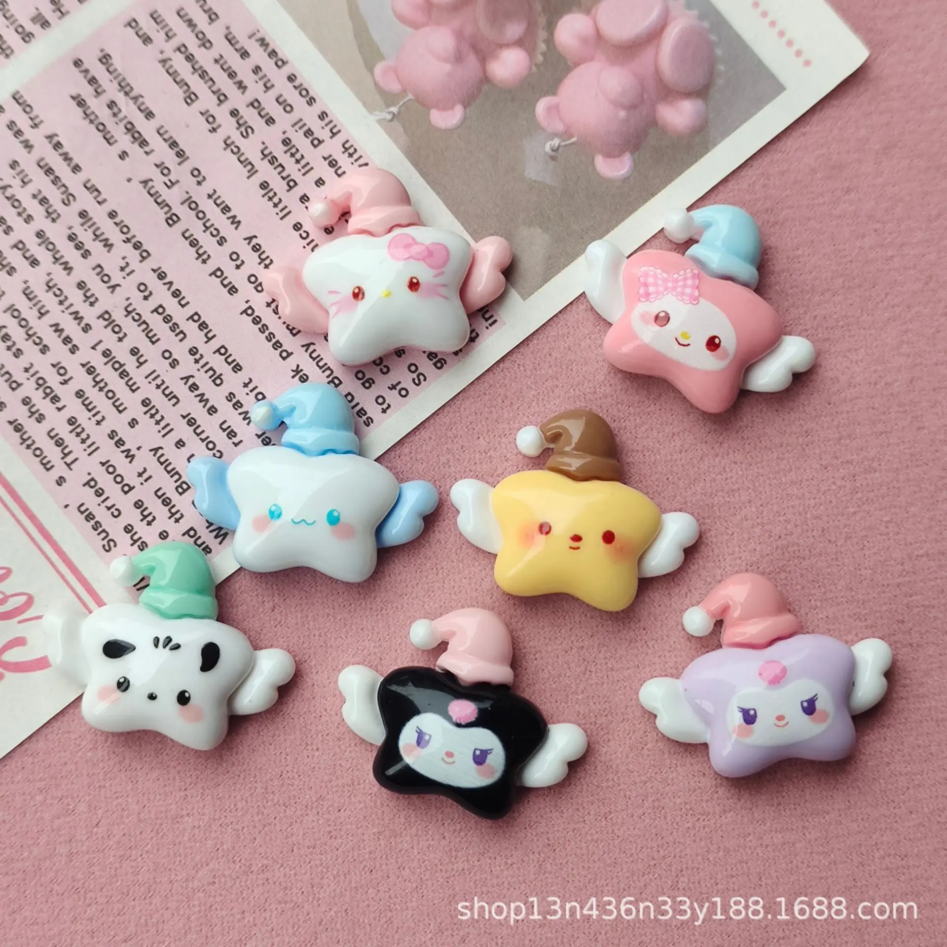 10PCS Kawai 밝은 표면 만화 날개 달린 별 시리즈 수지 플랫 백 스크랩북 입상 DIY 활 장식 액세서리 공예 A27