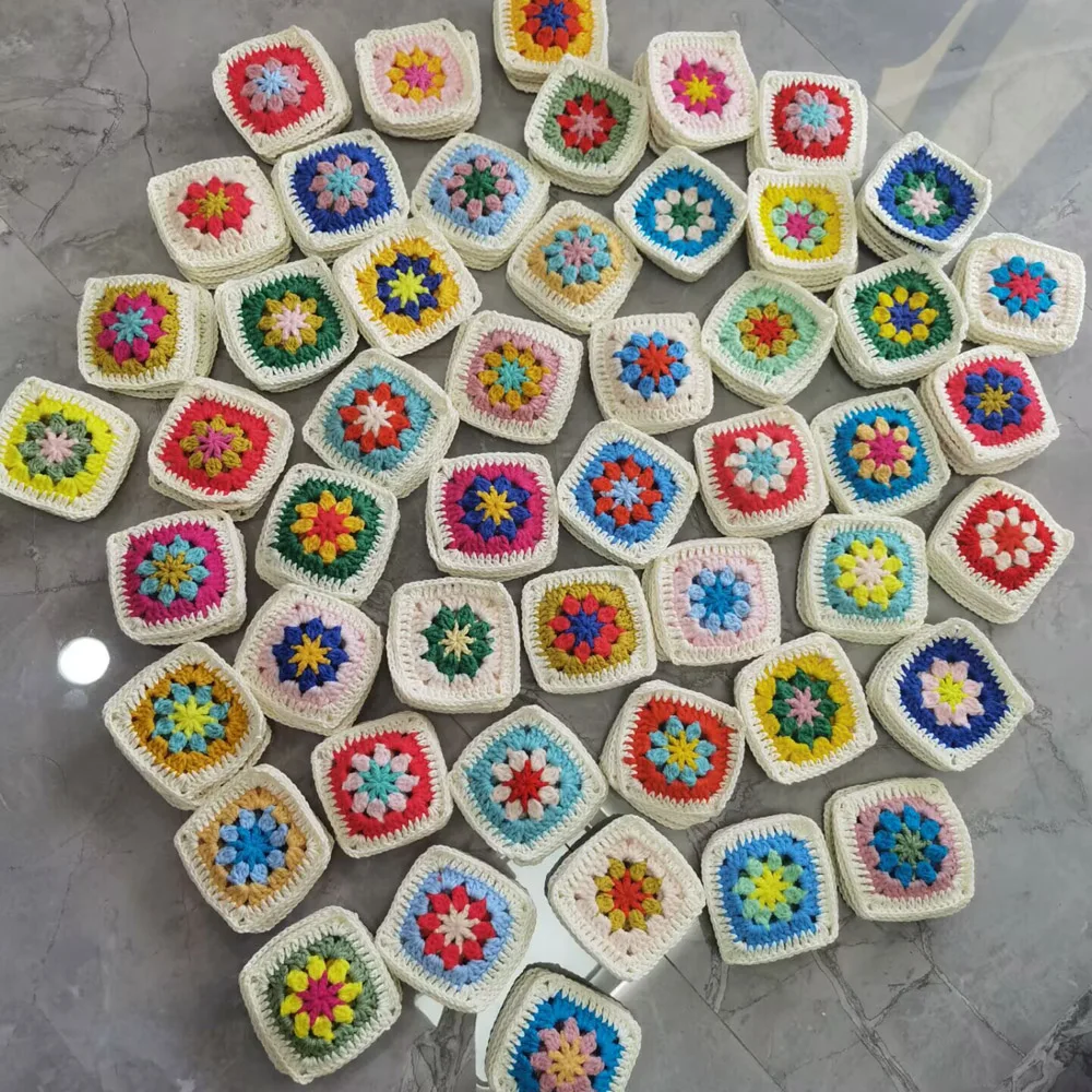 

Square Crochet Doilies Color Coasters Table Pads Decoration Handmade Crochet Cup Mats 9cm Wool Clothes Patch 40pcs/lot
