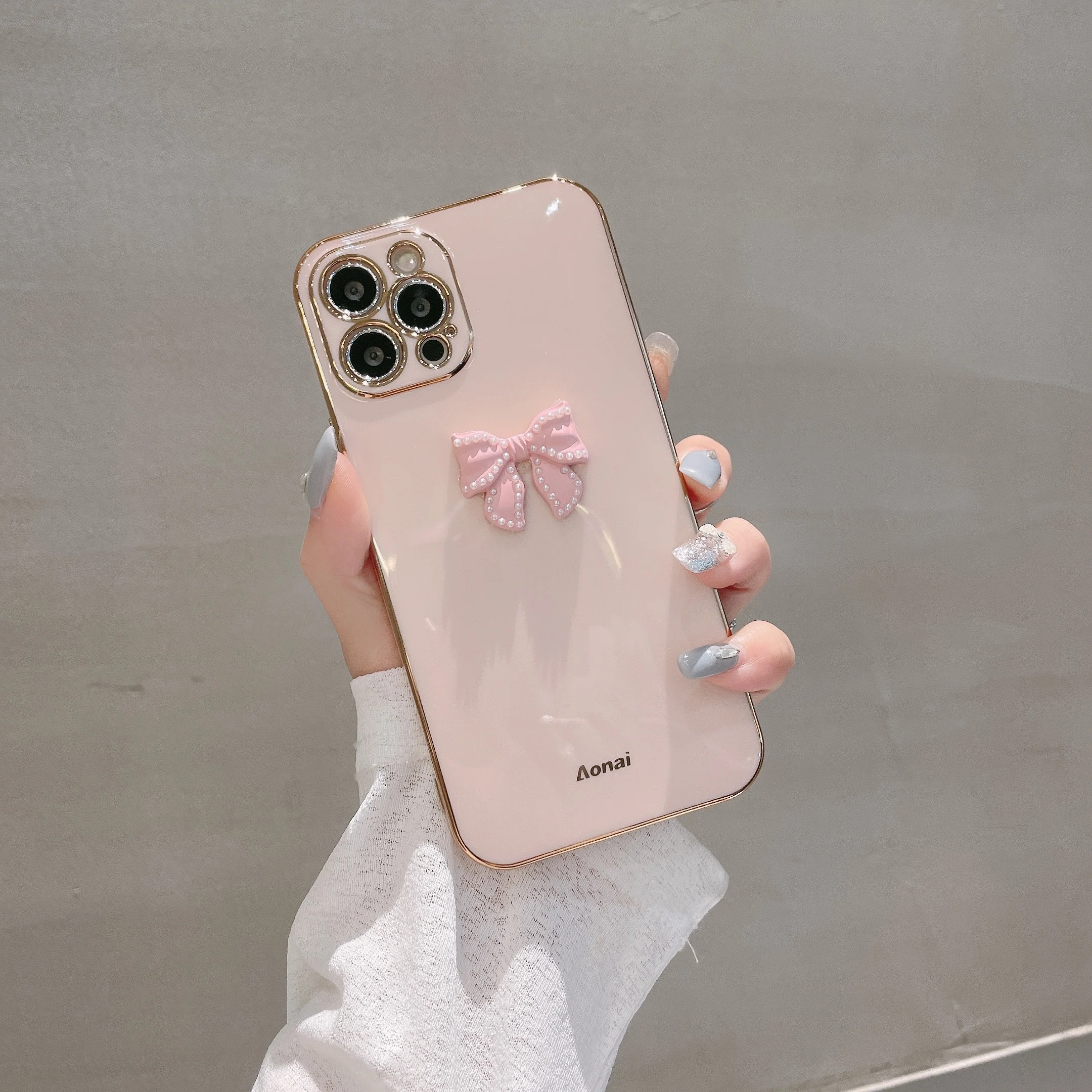 Cute 3D Bow Pink Phone Case For iPhone 15 14 13 12 11 Plus Pro Max All-inclusive Girl Cartoon Pink Phone Case