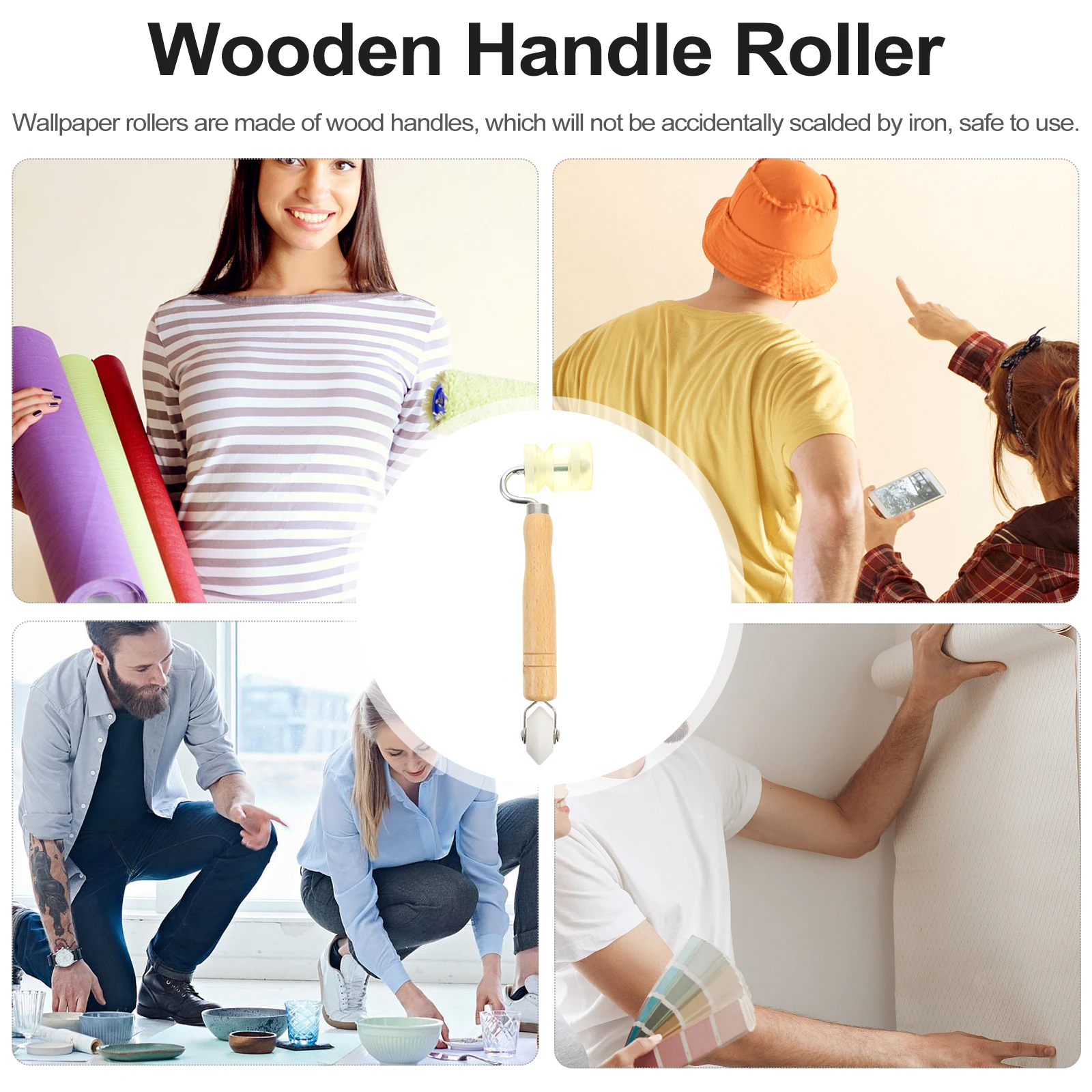 Double Head Wallpaper Construction Tool Seam Roller Wheel Premium Glue Wooden H Flexible Operation Safe Use Multi