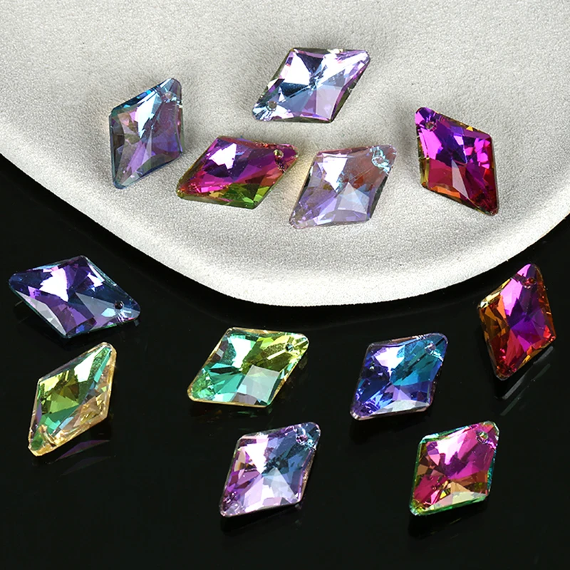 24PCS 19mm Rhombus Beads Crystal Pendant Glass Austria Charms Rhinestones Beads for Jewelry Making DIY Earrings Necklace Dangle