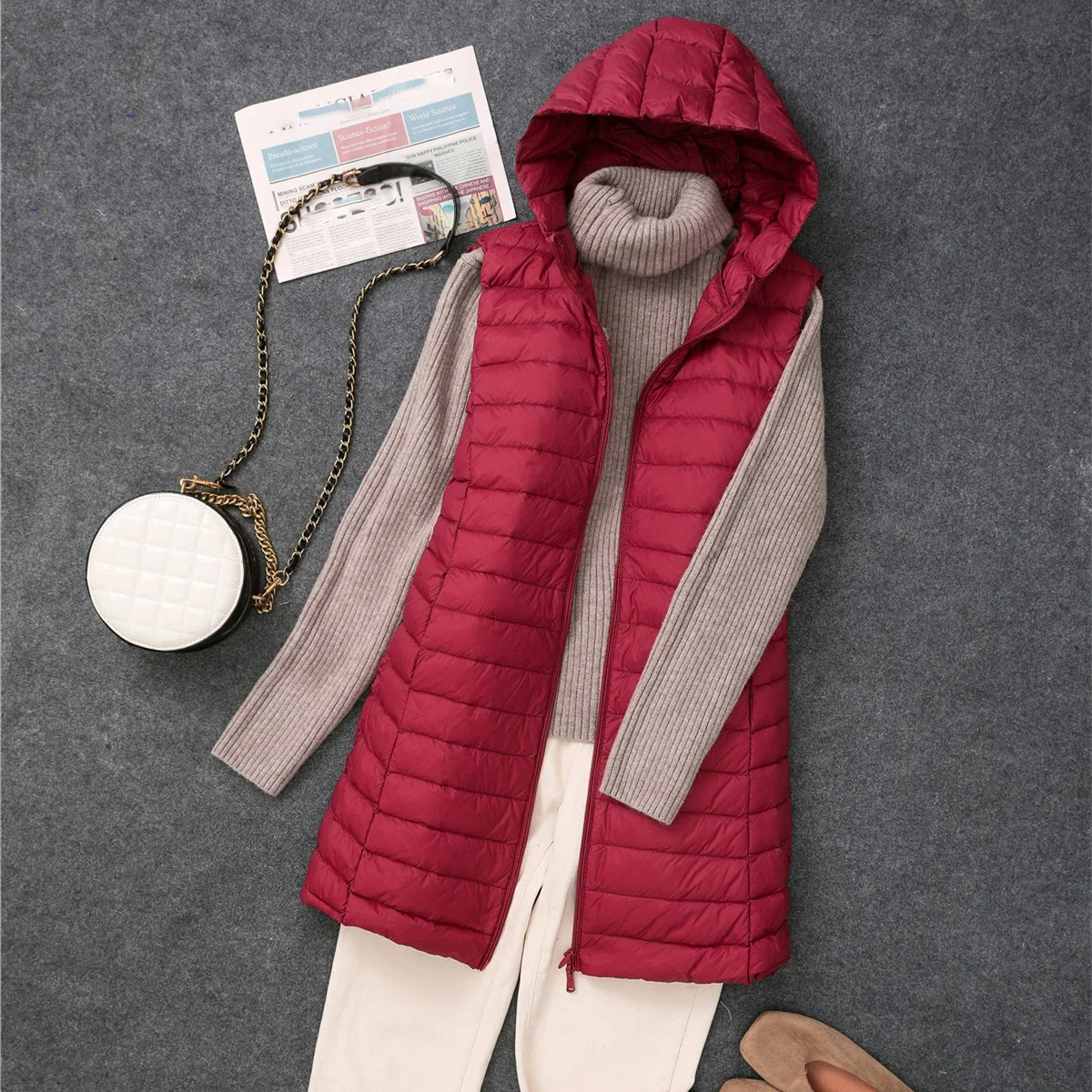 Plus Size Thin Down Jacket Women 2023 Autumn Winter Slim sleeveless Hooded Warm White Duck Down Coat lady Long Outerwear