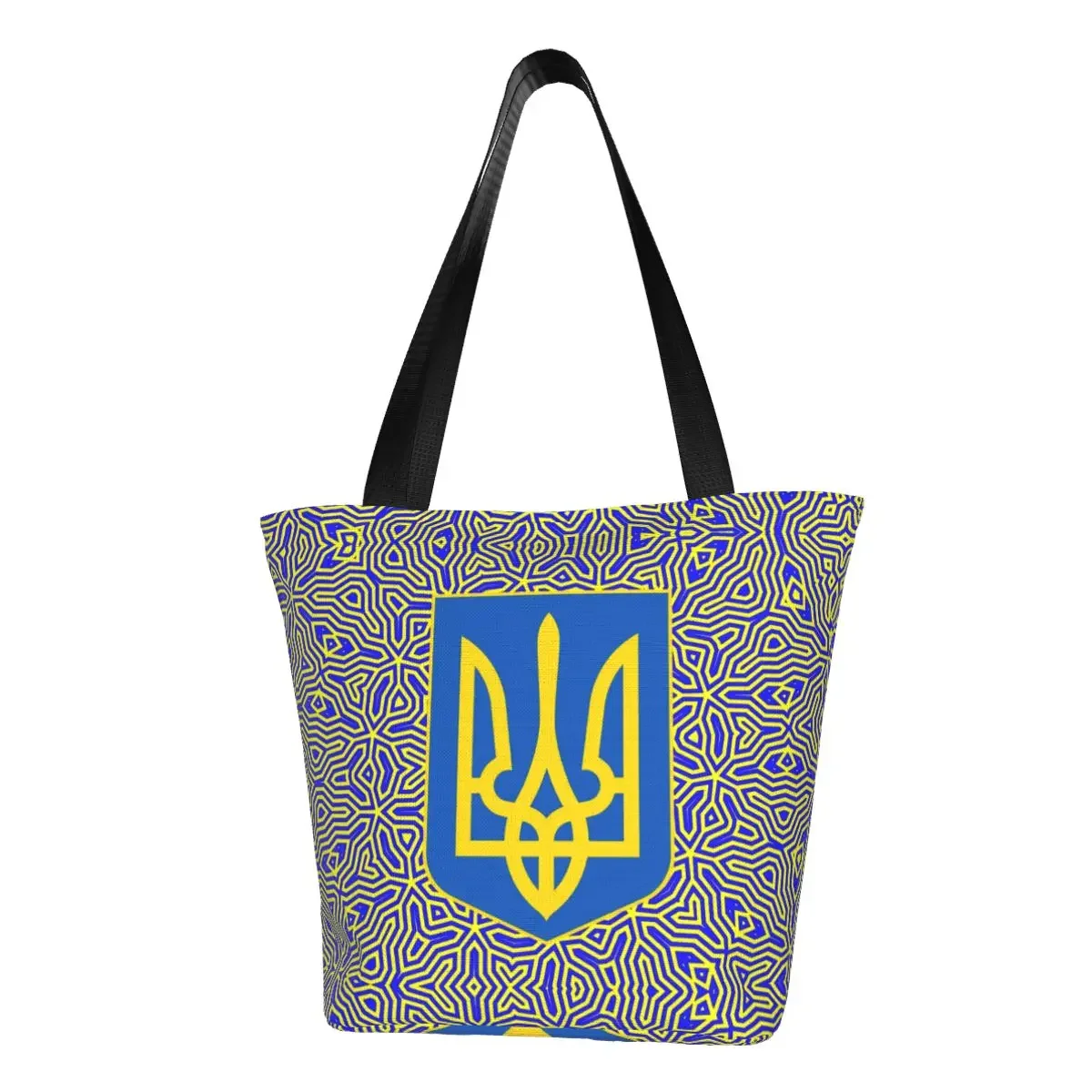 Flag Groceries Shopping Tote Bags Women Cute Ukrainian Coat Of Arms Canvas Shopper Shoulder Bag Big Capacity Handbags