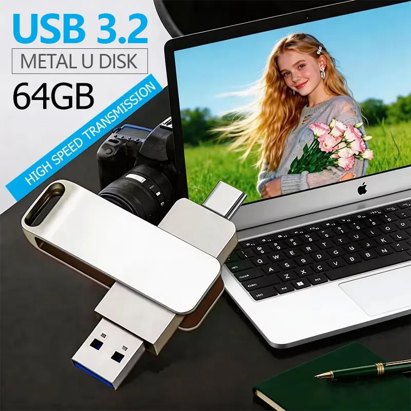 2026 USB 3.2 Flash Drive 64TB 2 in 1 Type C USB Memory Stick