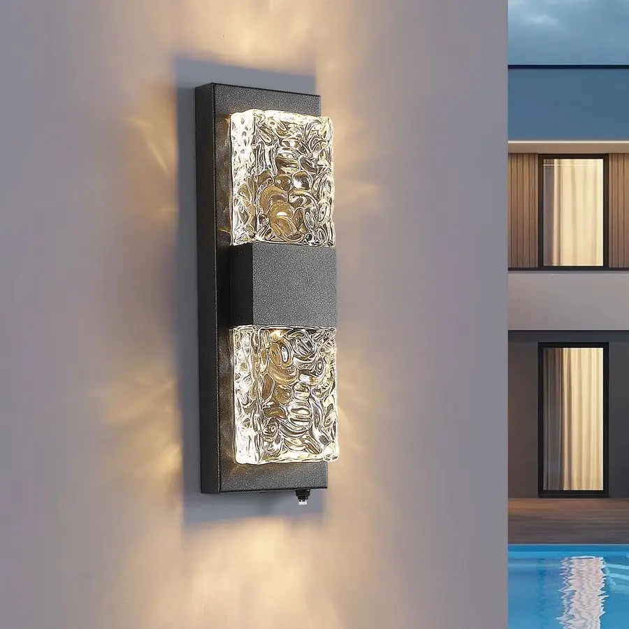 

Dusk to Dawn Outdoor Lighting Fixture Wall Mounted 14.2 IP65 Waterproof Wall Sconce with 12W LED Crystal Modern Outside Wall Lam