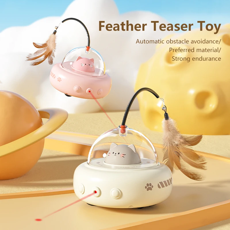 Smart Electric Cat Toy UFO Automatic Obstacle Avoidance Teaser Stick Luminous Laser Interactive Training Toys For Cats Supplies